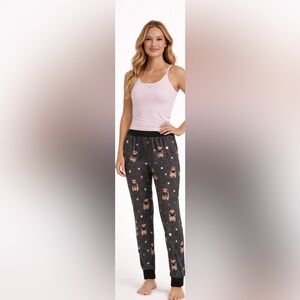 La Vie En Rose Charcoal Pug Print Pajama Bottoms